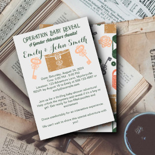 Invitation Escape Room Baby shower de révélation de genre Or