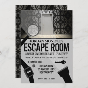 Invitation Escape Room, Soirée d'anniversaire à motif