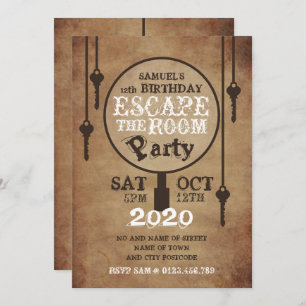Invitation Escape Room, Vintage Papier fête d'anniversaire