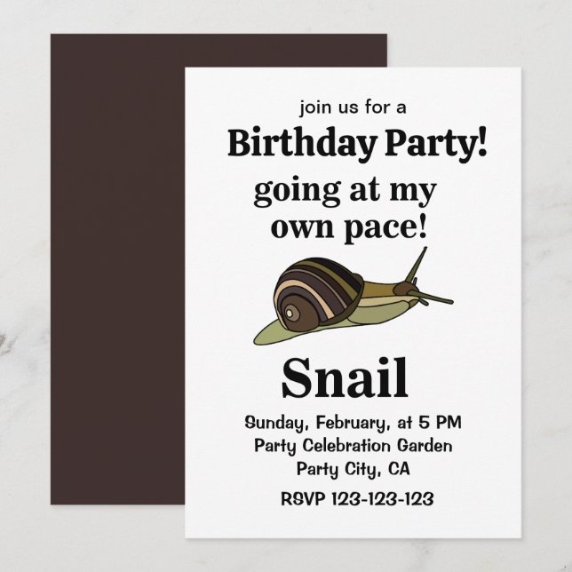 Invitation Escargot allant à mon propre rythme Anniversaire d (Devant / Derrière)