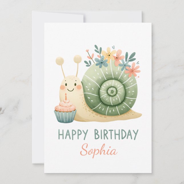 Invitation Escargot sucré avec Cupcake - Joyeux Anniversaire (Devant)