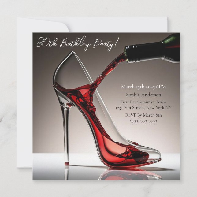 Invitation Escarpin d'anniversaire avec vin (Devant)