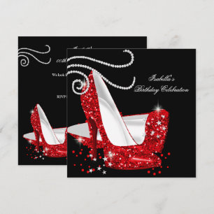 Invitation Escarpins à paillettes rouges Fête d'anniversaire