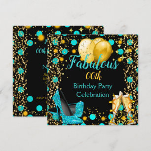 Invitation Escarpins Bleu sarcelle Ballons Dorés Champagne Fê