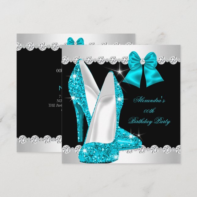 Invitation Escarpins Bleus Turquoise Pailletés Élégants pour  (Devant / Derrière)