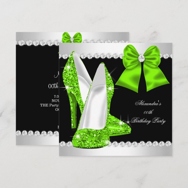 Invitation Escarpins élégants à paillettes vert citron pour a (Devant / Derrière)