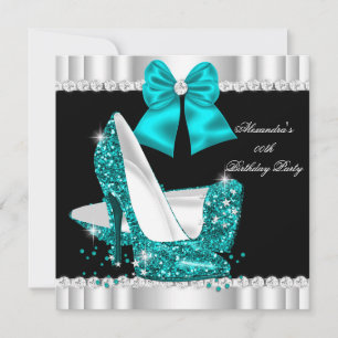 Invitation Escarpins Glamour Bleu Turquoise Pailletés Élégant