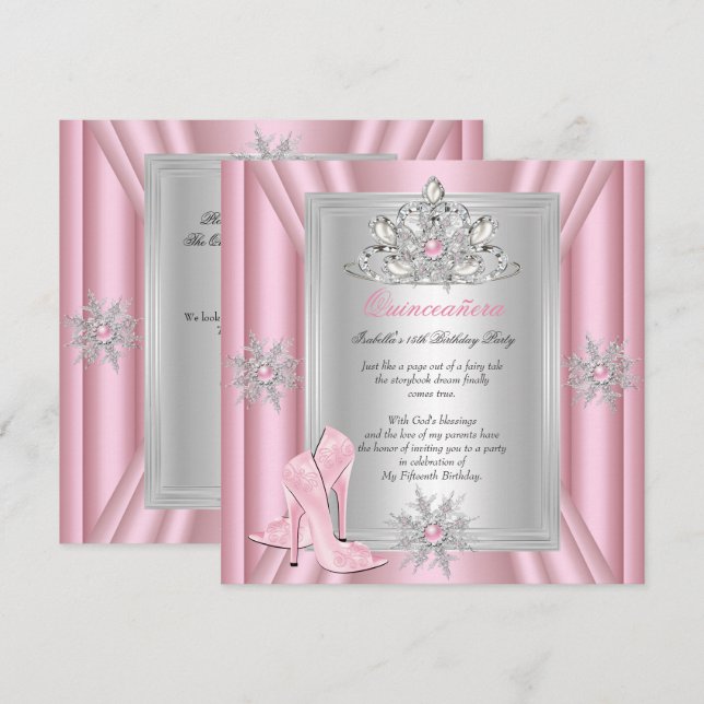 Invitation Escarpins Rose Clair pour les 15 Ans de Quinceañer (Devant / Derrière)