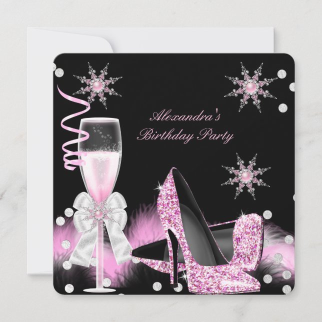 Invitation Escarpins roses de champagne pour une fête d'anniv (Devant)