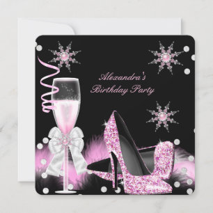 Invitation Escarpins roses de champagne pour une fête d'anniv