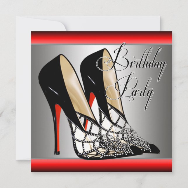 Invitation Escarpins Rouge Noir Argent Anniversaire (Devant)