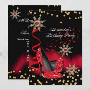 Invitation Escarpins rouges pailletés Fête d'anniversaire noi