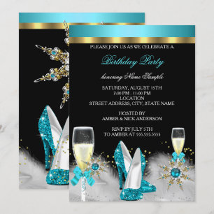 Invitation Escarpins sarcelle pailletés noir or champagne