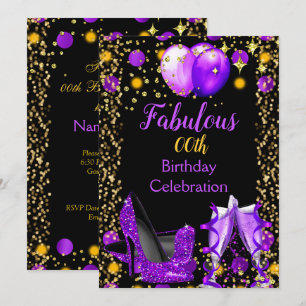 Invitation Escarpins Violets Ballons Dorés Soirée Champagne