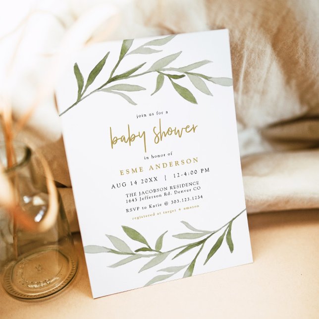 Invitation ESME Bohemian Greenery & Gold Baby Shower (Créateur téléchargé)