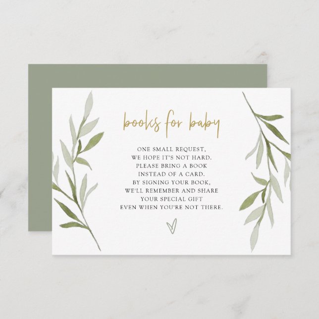 Invitation ESME Greenery Gold Baby showers Livres pour Baby C (Devant / Derrière)