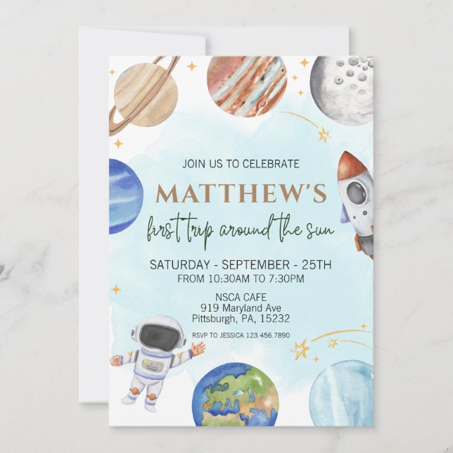 Invitation Espace 1er Anniversaire Premier Voyage Autour Du S (Devant)