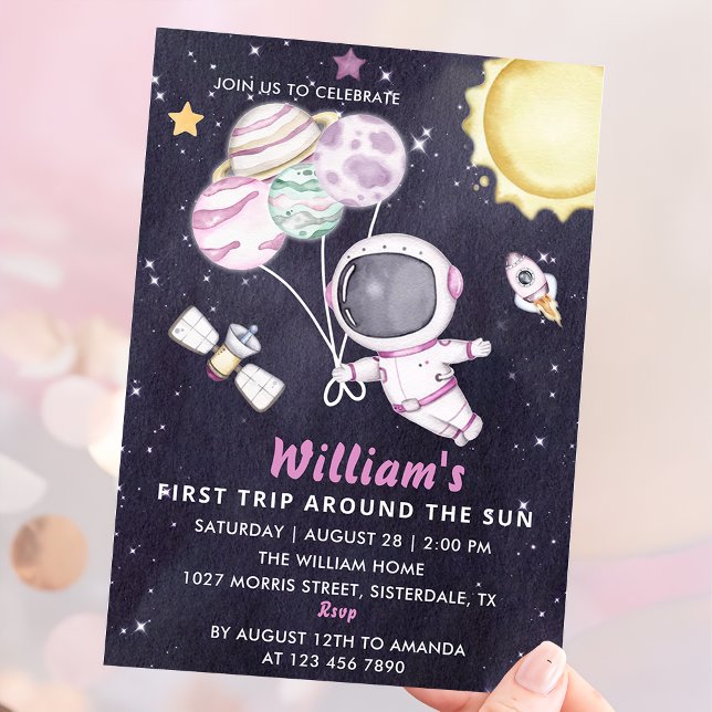 Invitation Espace 1er Anniversaire Premier Voyage Autour Du S (Créateur téléchargé)