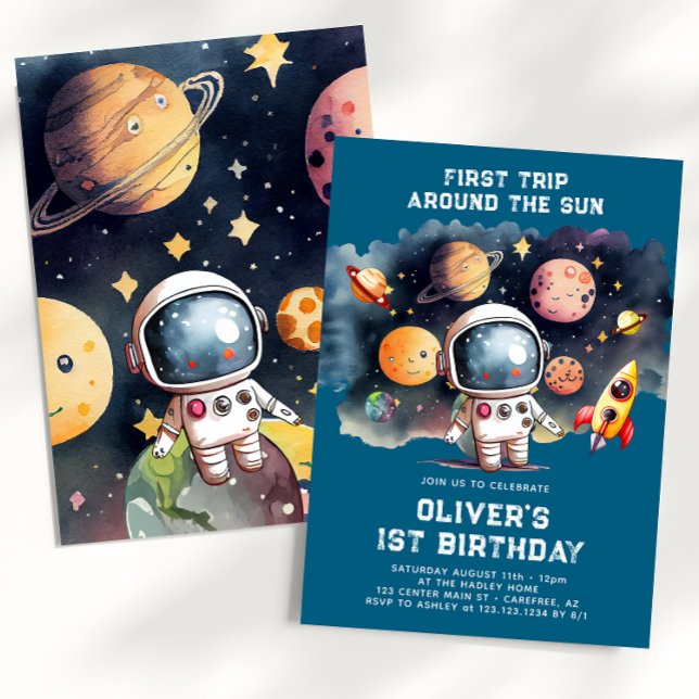 Invitation Espace 1er Anniversaire Premier Voyage Autour Du S (Créateur téléchargé)