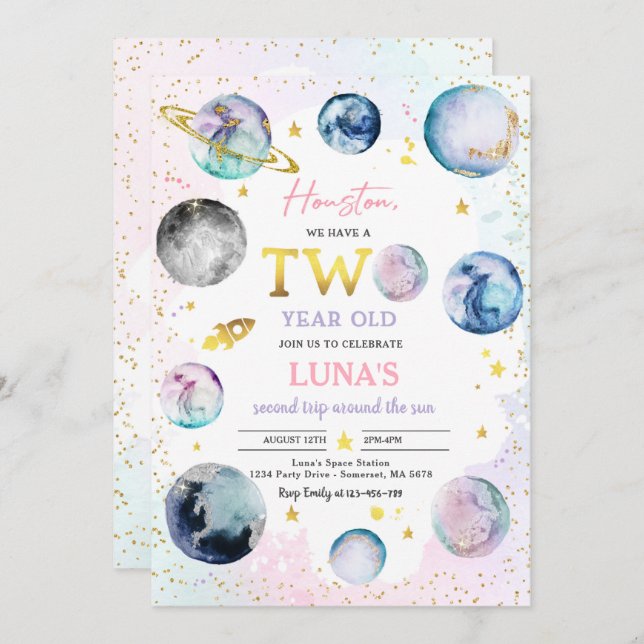 Invitation Espace Anniversaire Deuxième Voyage Autour Du Sole (Devant / Derrière)