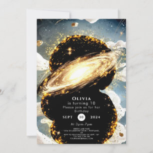 Invitation Espace aquarelle Galaxy Anniversaire
