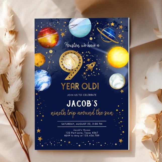 Invitation Espace Astronaute Planète Galaxie 9e Anniversaire (Créateur téléchargé)