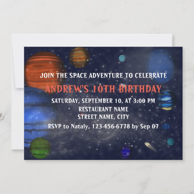 Invitation Espace avec des planètes et des galaxies (Devant)