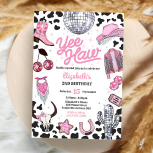 Invitation Espace de cowgirl de disco de rodéo d'anniversaire