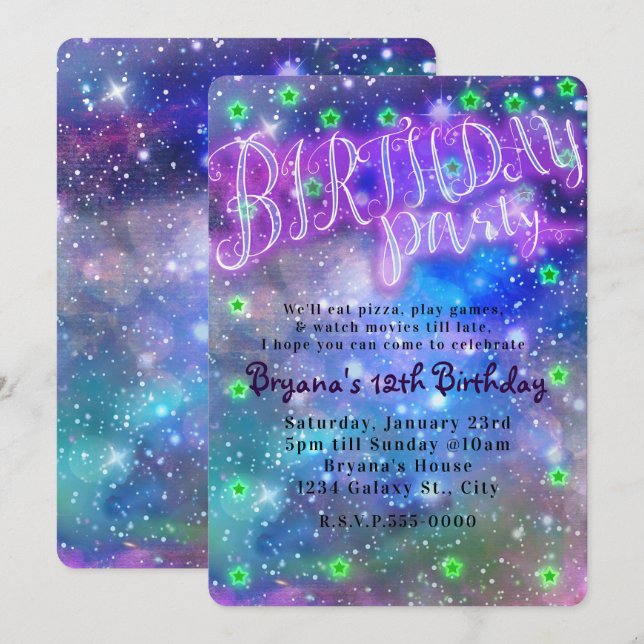 Invitation Espace de galaxie de dortoir de soirée de fête d'a (Devant / Derrière)