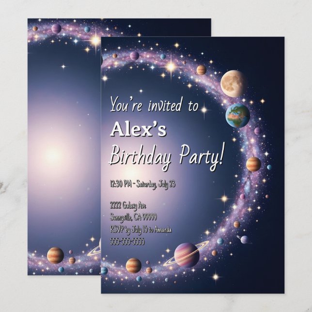 Invitation Espace Enfants Thème Anniversaire Fête (Devant / Derrière)