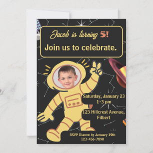 Invitation Espace extérieur Anniversaire Astronaute Nom Âge P
