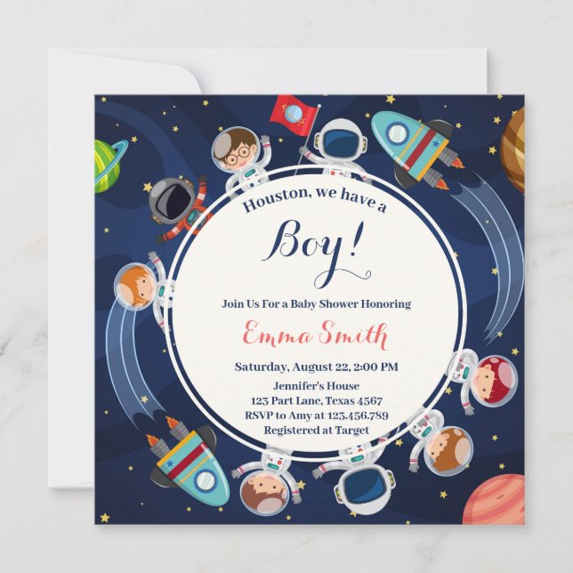 Invitation Espace Extérieur Houston Nous Avons Un Baby shower (Devant)