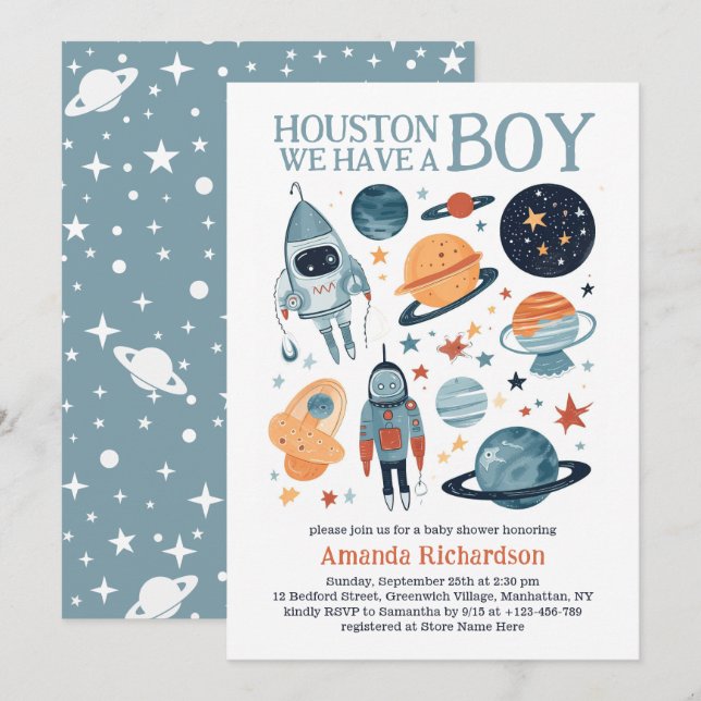 Invitation Espace Extérieur Houston Nous Avons Un Baby shower (Devant / Derrière)