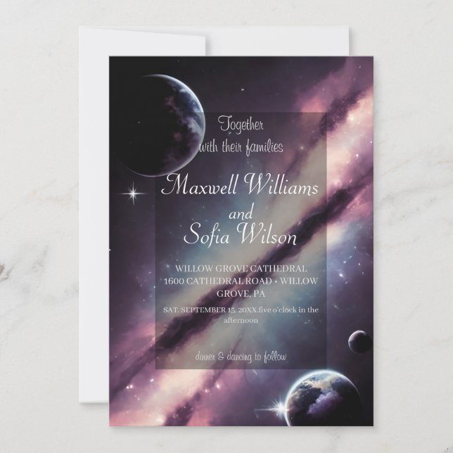 Invitation Espace Extérieur Univers Purple Galaxy Mariage (Devant)