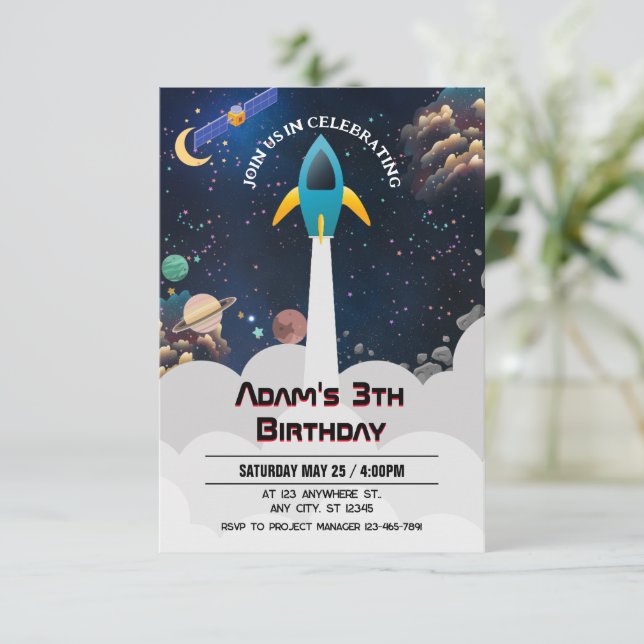 Invitation Espace extra-atmosphérique 1er anniversaire Invita (Debout devant)