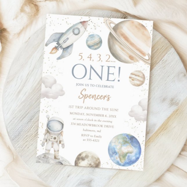 Invitation Espace extra-atmosphérique 1er anniversaire Premie (Créateur téléchargé)