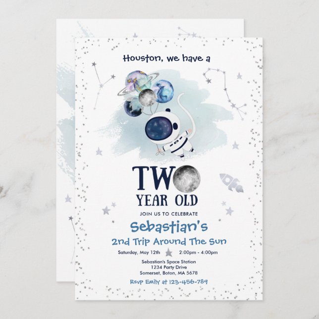 Invitation Espace extra-atmosphérique 2e Fête d'anniversaire  (Devant / Derrière)