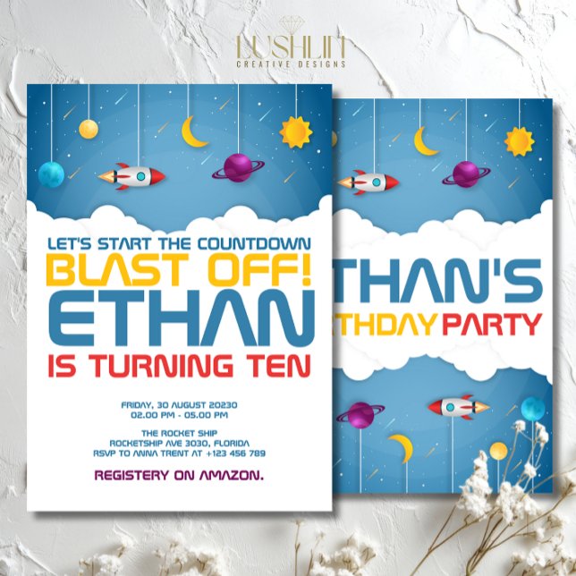 Invitation Espace extra-atmosphérique Anniversaire Partie de  (Créateur téléchargé)