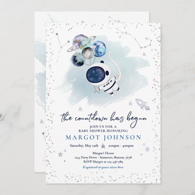 Invitation Espace extra-atmosphérique Baby shower de garçons  (Devant / Derrière)