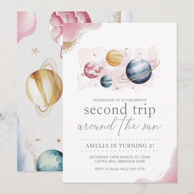 Invitation Espace extra-atmosphérique Fille Anniversaire Gala (Devant / Derrière)