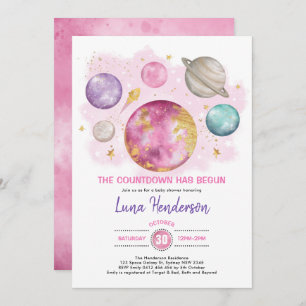 Invitation Espace extra-atmosphérique Fille Baby shower Lune