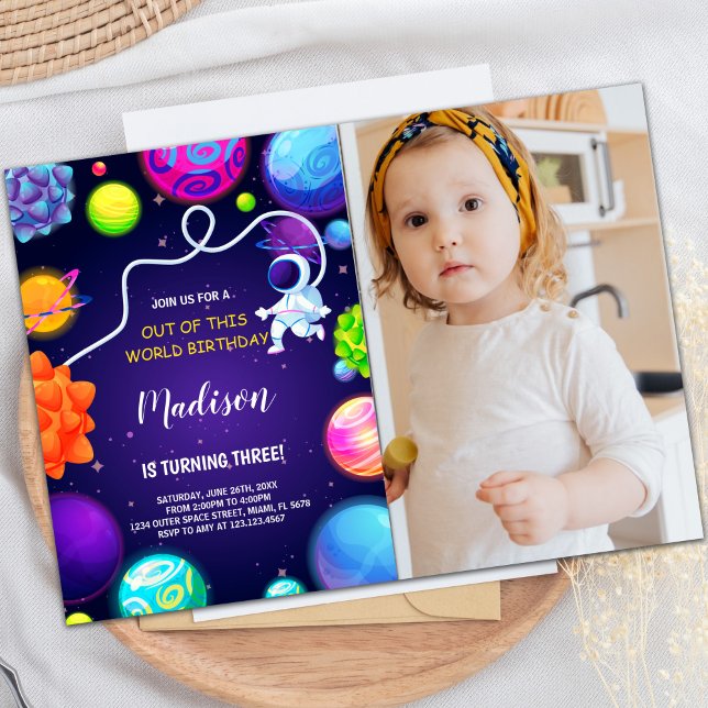 Invitation Espace extra-atmosphérique Galaxie Anniversaire In (Outer Space Galaxy Invitations with photo)
