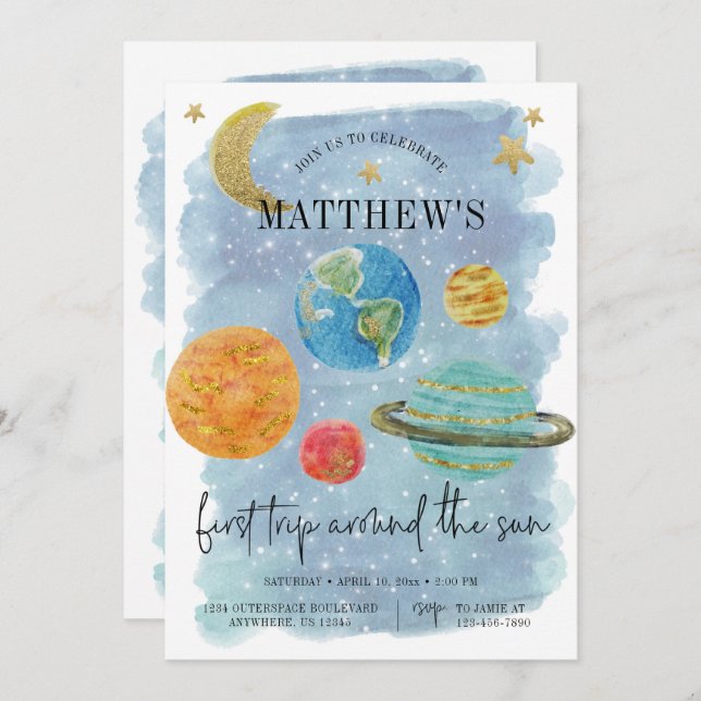 Invitation Espace extra-atmosphérique Premier anniversaire (Devant / Derrière)