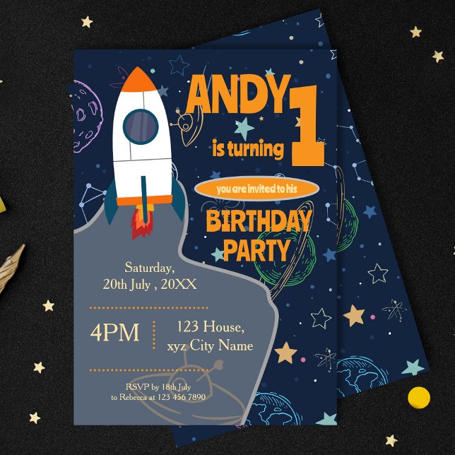 Invitation Espace extra-atmosphérique Première fête d'anniver (Outer Space First Birthday Party Gender Neutral Invitation)