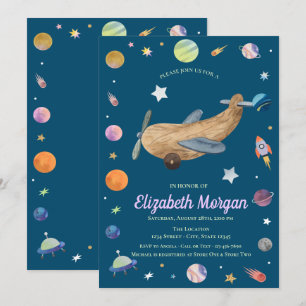 Invitation Espace Galaxie Avion Jouet Baby Shower