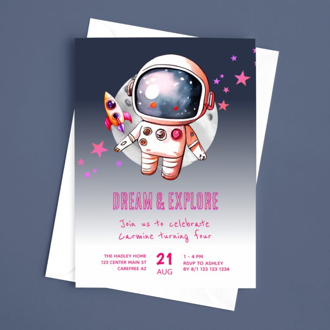 Invitation Espace Galaxie Lune 4e Anniversaire (Créateur téléchargé)