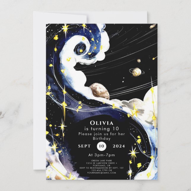 Invitation Espace Galaxy simple Anniversaire (Devant)