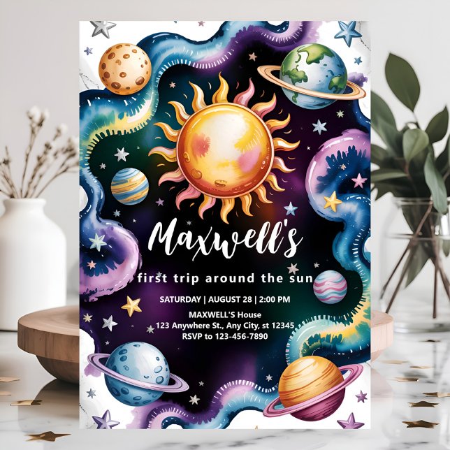 Invitation Espace "Premier voyage autour du soleil" 1er anniv (Créateur téléchargé)