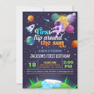Invitation Espace Premier voyage autour du soleil Anniversair