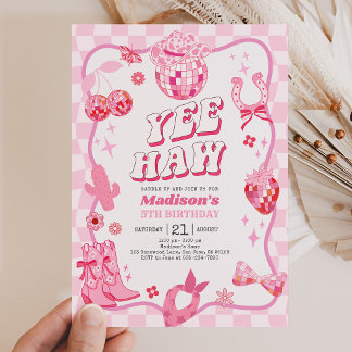 Invitation Espace Rose Anniversaire Cowgirl Disco Rodeo